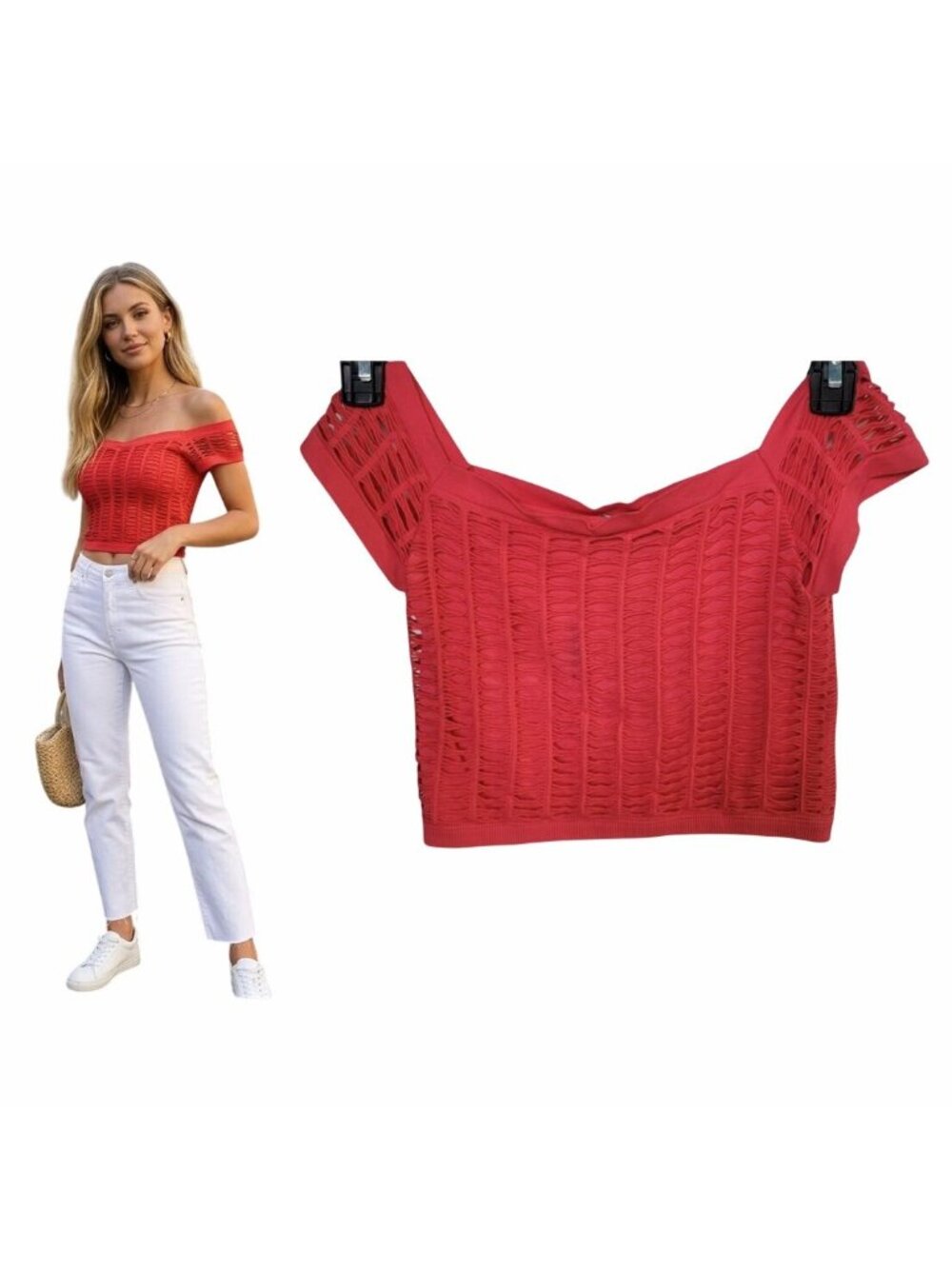 Bebe Sz M/L Women's pink space knit lined square neck mesh stretch Crop top New
